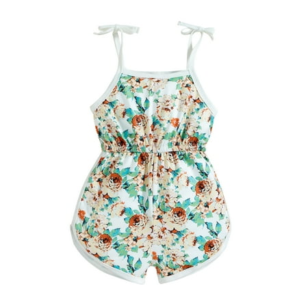 

Binpure Toddler Girls Playsuit Tie-up Suspender Sleeveless Floral Printed Elastic Waist Short Jumpsuit