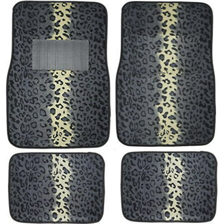 A Set of 4 Universal Fit Animal Print Carpet Floor Mats for Cars / Truck - Gray Snow (Best Car Mats For Snow)