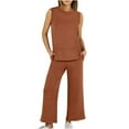 thumbnail image 2 of EQWLJWE Women's Two Piece Lounge Sets with Solid Color Sleeveless Pullover Tops and Wide Leg Pants Summer Tracksuits for Work Beach Vacation Orange(S-2Xl), 2 of 5