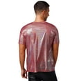 thumbnail image 3 of Alvivi Men's Glitter Metallic Rave Shirt Short Sleeve Crewneck Pullover Party T Shirt Top Hot Pink S, 3 of 7