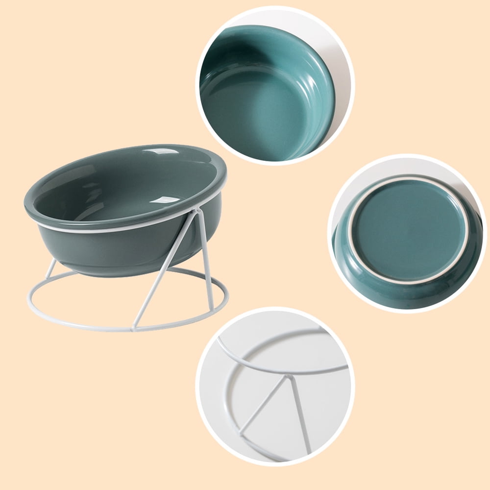 Cat & Dog Feeder with Cervical Spine Protection, Iron Frame Stand Included Ceramic Pet Bowl Set