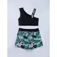 thumbnail image 4 of MSemis Kids Girls 3Pcs Swimsuit Crop Top with Printed Shorts Briefs Swimwear Swimming Bathing Suit Green 8, 4 of 6