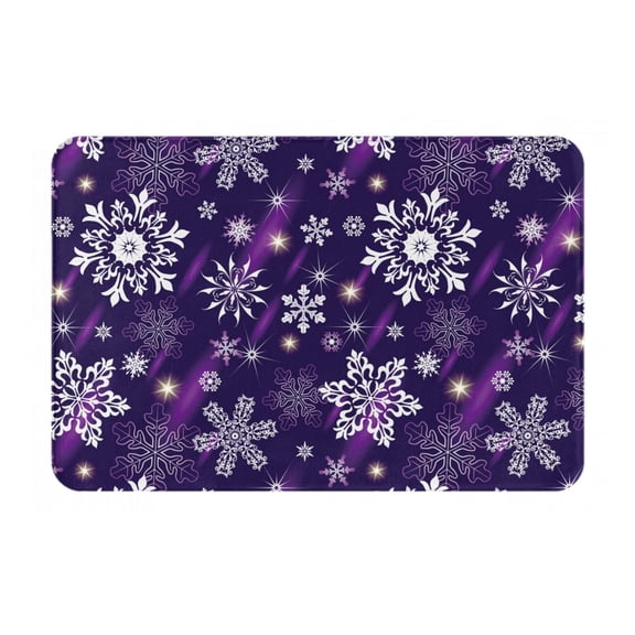 Fuzoiu Christmas Purple Snowflakes Print Door Mat Outdoor Indoor Welcome Mats, Front Doormat,Flannel Non Slip Durable Entrance Rugs for Front Door, Inside Outside Entry, Porch, Resist Dirt,16x24in