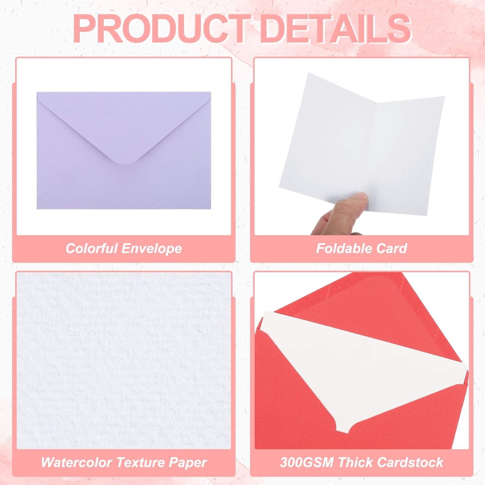 4x6 Inch Pure Cotton Watercolor Cards, 50 Sets Postcards with Envelopes 140lb/300 GSM for Art Painting Creative Thank Notes, Purple