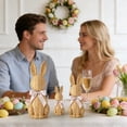 thumbnail image 3 of Rattan Effect Resin Easter Bunny Figurines Set, Indoor Outdoor Spring Table Centerpieces with Coordinated Bows, Three-Tiered Layered Decorative Bunny Garden Statue for Patio Mantel Shelf Display, 3 of 9