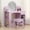 Purple, variant on Princess Vanity Table with Lighted Mirror for Little Girls | 2-in-1 Kids Makeup Desk & Stool Set with Bookshelf, Storage Drawer & Open Shelves for Ages 3-9 Years