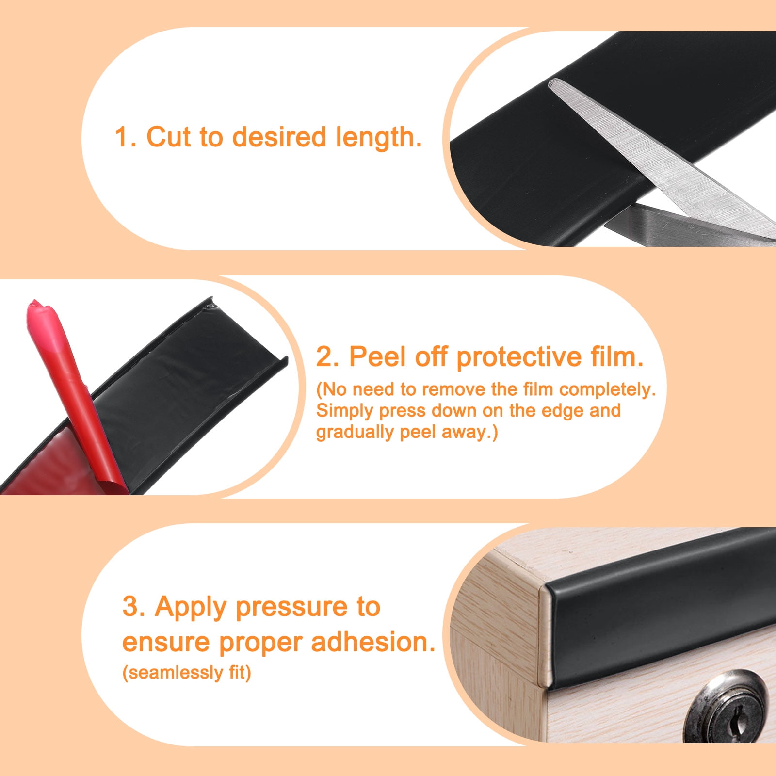 Uxcell U-Shape Edge Banding 1" x 19.7ft (25mm x 6M) Self Adhesive TPE Flexible Veneer Tape Soft Edge Strip Protector for Furniture Cabinet Table Protection Repair, Black
