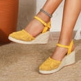 thumbnail image 2 of Rokment Bohemian Crochet Wedges Dress Sandals for Women Bride Wedding Beach Summer Handmade Closed Toe Espadrilles Chunky High Heel Casual Spring Dressy Sandals Gold Size 8.5, 2 of 5
