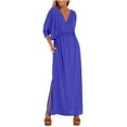 thumbnail image 2 of Taylonsss Womens Casual Long Dress High Waist Split Detail V Neck Short Sleeve Solid Color Relaxed Fit Everyday Outfit, 2 of 8