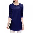 thumbnail image 2 of Women Autumn Round Collar Solid Color Slim Versatile Long Sleeve Blouse Casual Female T-Shirt Tops Navy Blue, 2 of 6