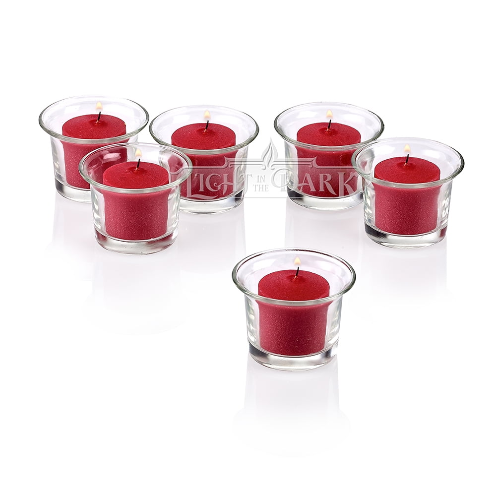 Clear Glass Lip Votive Candle Holders With Red votive candles Burn 10