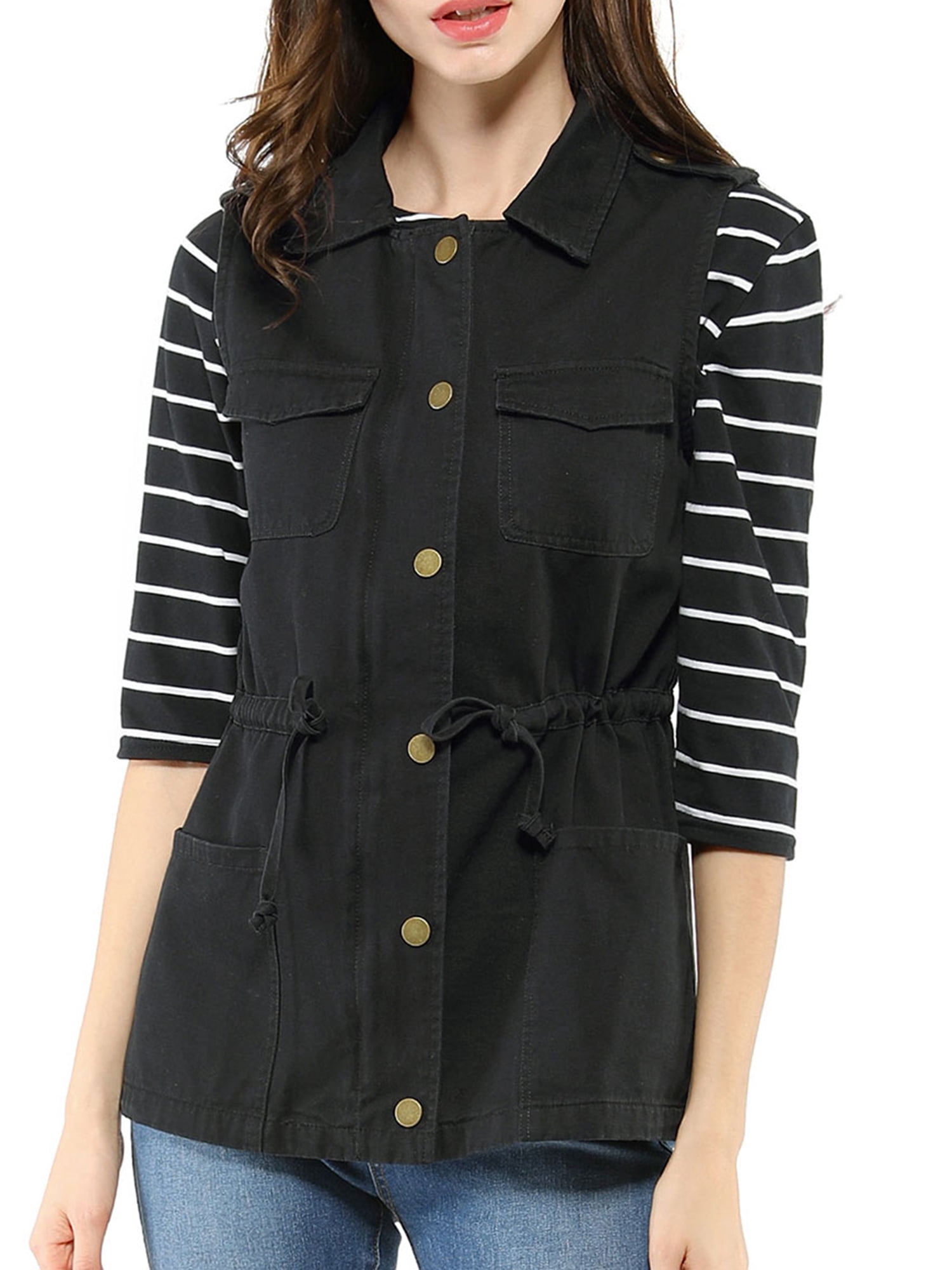 DARING DIVA Women Functional Pockets Drawstring Waist Cargo Vest XL Black