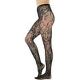 thumbnail image 6 of ToBeInStyle Women's Fine Fishnet Seamless Tights - Floral Lace Chantilly - Black - One Size, 6 of 9