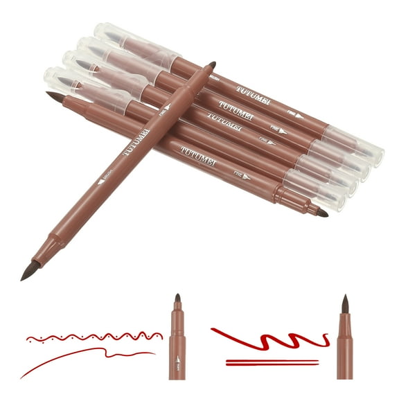 Uxcell Dual Brush Markers, Brown Fine and Brush Tip Pen for Coloring, 6 Pcs