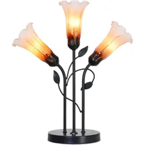 Bieye L10788 Lily Flower Tiffany Blown Glass Table Lamp with 2 USB Ports, 15Wx 18.5H inches