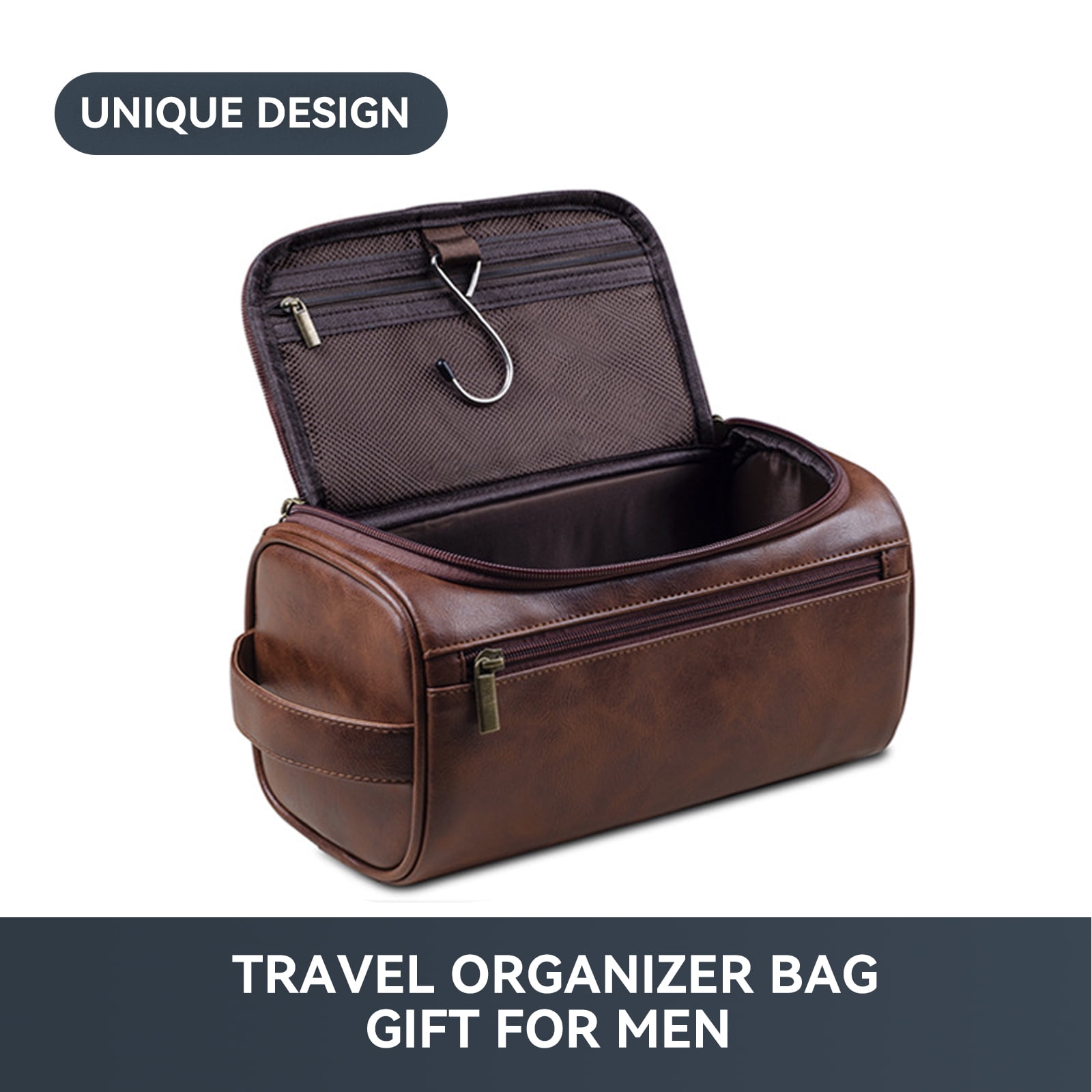 Toiletry Bag for Men, Small Leather Travel Pouch Bag with Hanging hook,Travel Essentials Dopp kit, Men's Shaving Grooming Kit,Gifts for Father, Dad, Boyfriend, Grandpa, Shaving Kit