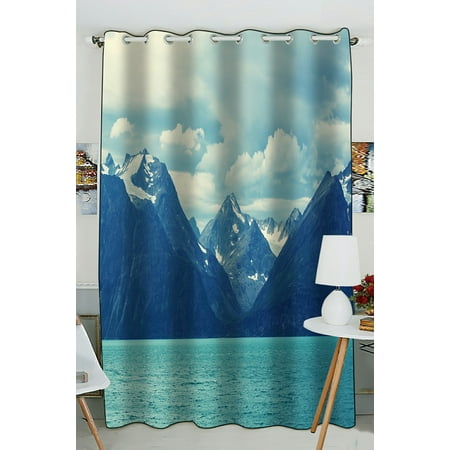 Mountain Blackout PHFZK Snowy Nature Window Curtain, Northern Norway Mountains and Atlantic Coastline Window Curtain Blackout Curtain For Bedroom living Room Kitchen Room 52x84 inches One Piece ()