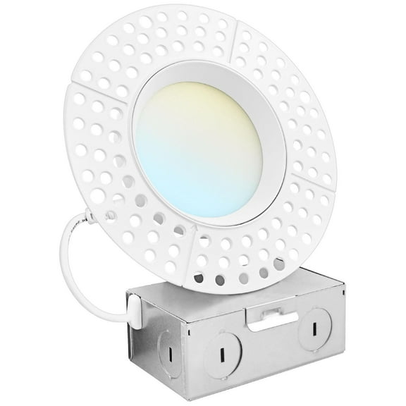 Luxrite 4 Inch Trimless LED Recessed Light, 15W, 5CCT 2700K-5000K, Dimmable, 1200LM, CRI 90, Wet & IC Rated, ETL
