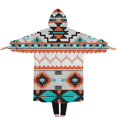 thumbnail image 2 of Oversized Wearable Blanket Hoodie,Blue and Pink Floral and Geometric Boho Pattern Sherpa Blanket Hoodie with Super Pockets,Super Warm Fuzzy Pullover for Women & Men, 2 of 6