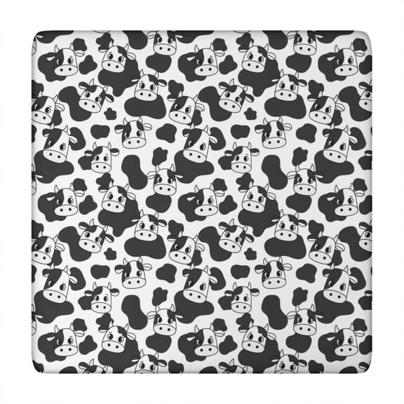 Black White Cow Pattern Square Fitted Tablecloth with Elastic Edge,Square Table Cover,Washable Elastic Table Cover for Home Kitchen Party Decor 34"x34"