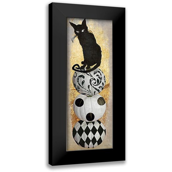 Sophie 6 9x18 Black Modern Framed Museum Art Print Titled - Black Cat And Pumpkin Stack