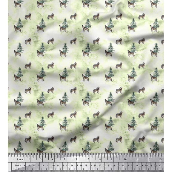 Soimoi Green Cotton Duck Fabric Tree Animal Decor Fabric Printed Yard 44 Inch Wide