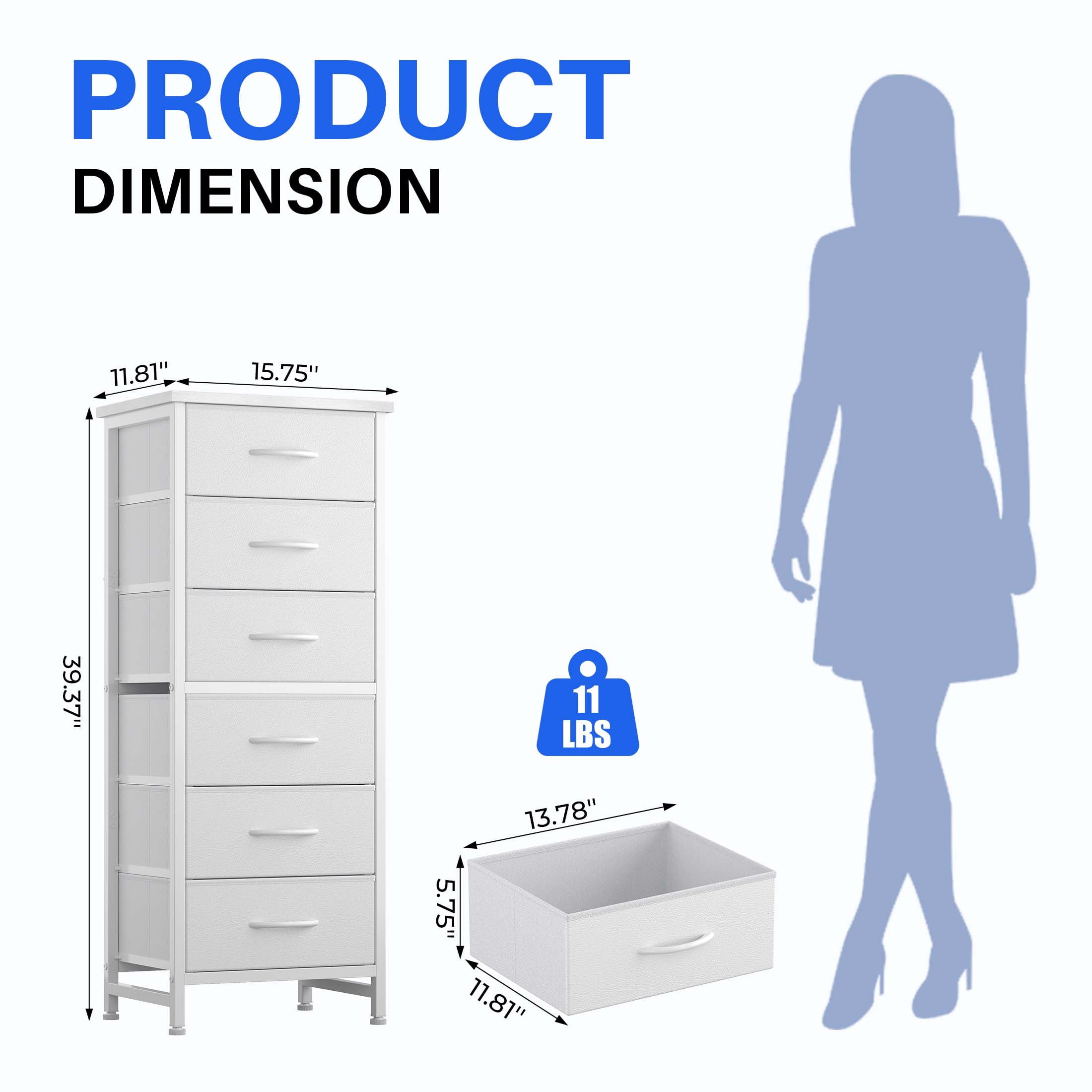 EDX 6 Drawer Fabric Dresser for Bedroom , Storage Organizer, Wide Chest of Drawers for Closet, Clothes,TV Stand, White