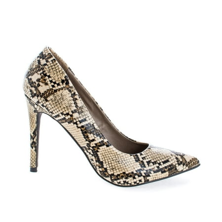 snake print pointed heels