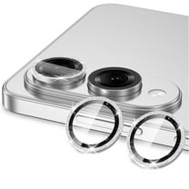 Dteck for Samsung Galaxy S25 Ultra Camera Lens Protector, Glitter Bling Individual Metal Ring Tempered Glass Lens Slim Cover, Strong Adsorption Scratch Resistant Ultra-Thin HD Clear Lens Cover, Silver