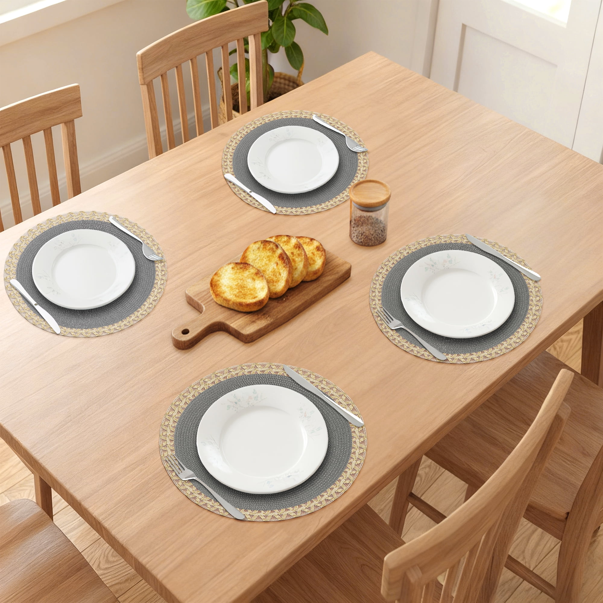 Unique Bargains Rustic Placemats 6 Pack Round Woven Placemats Gray 15x15inch