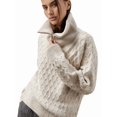 thumbnail image 3 of Women'S Sweaters Fall Winter Quarter Zip Casual Diamond Knit Pullover Apricot S, 3 of 9