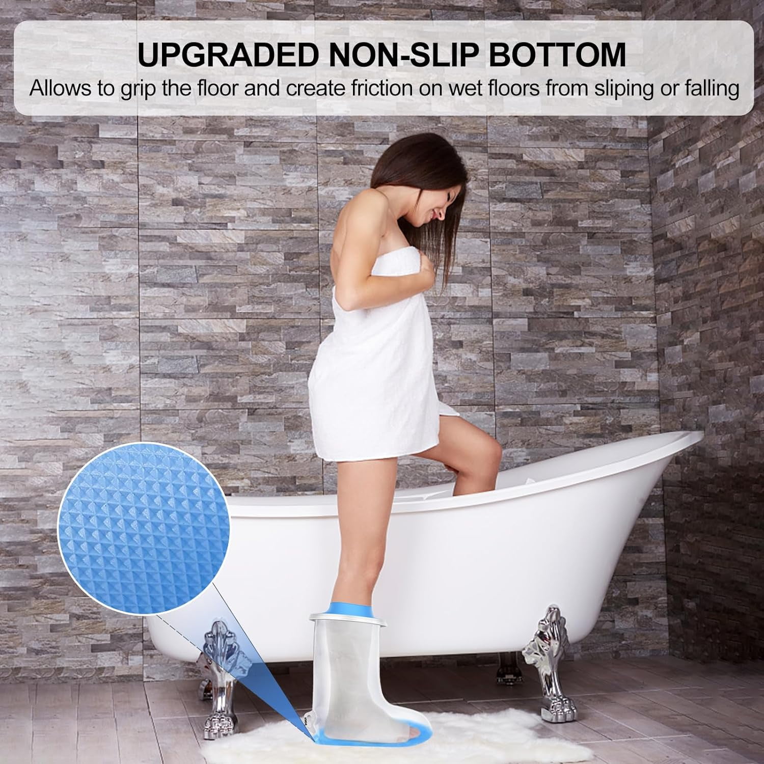 YUNCHI Adult Waterproof Foot Cover for Shower with Slip Resistant Sole, Reusable Foot Cast Protector, Shower Boots for Ankle and Foot Surgery
