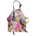 thumbnail image 1 of Cartoon Apron, Cartoon in Front of a Castle with Blossoming Flowers Tale, Unisex Kitchen Bib with Adjustable Neck for Cooking Gardening, Adult Size, Multicolor, by Ambesonne, 1 of 4