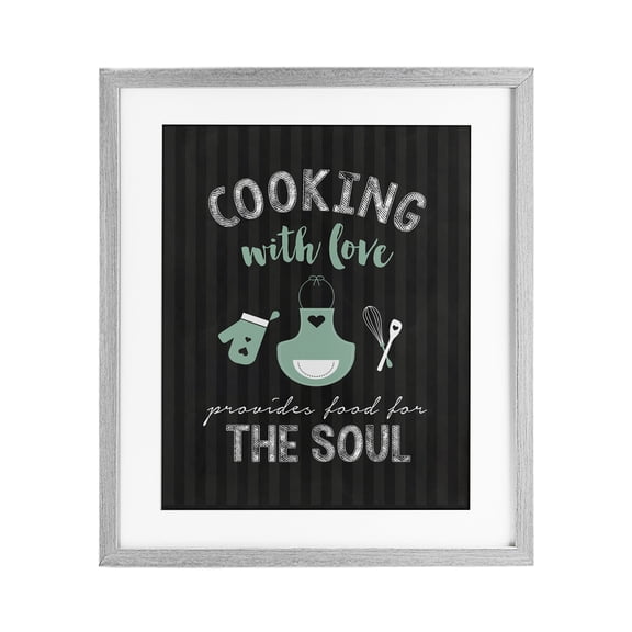 Food For Soul Black & Green Gray Framed Print Under Glass, design by Lettered and Lined
