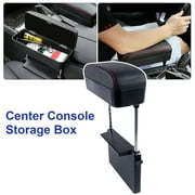 Universal Car Center Console Storage Armrest Box Organizer Elbow Support PU Leather Black