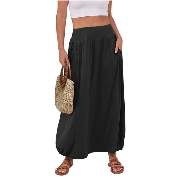 Women's Summer Long Maxi Skirts 2025 Trendy High Waisted Boho Flowy Beach Skirt Fashion Elastic Waist Casual Long Skirts with Pockets Orders Placed My Account Recently Missing Items From Delivery
