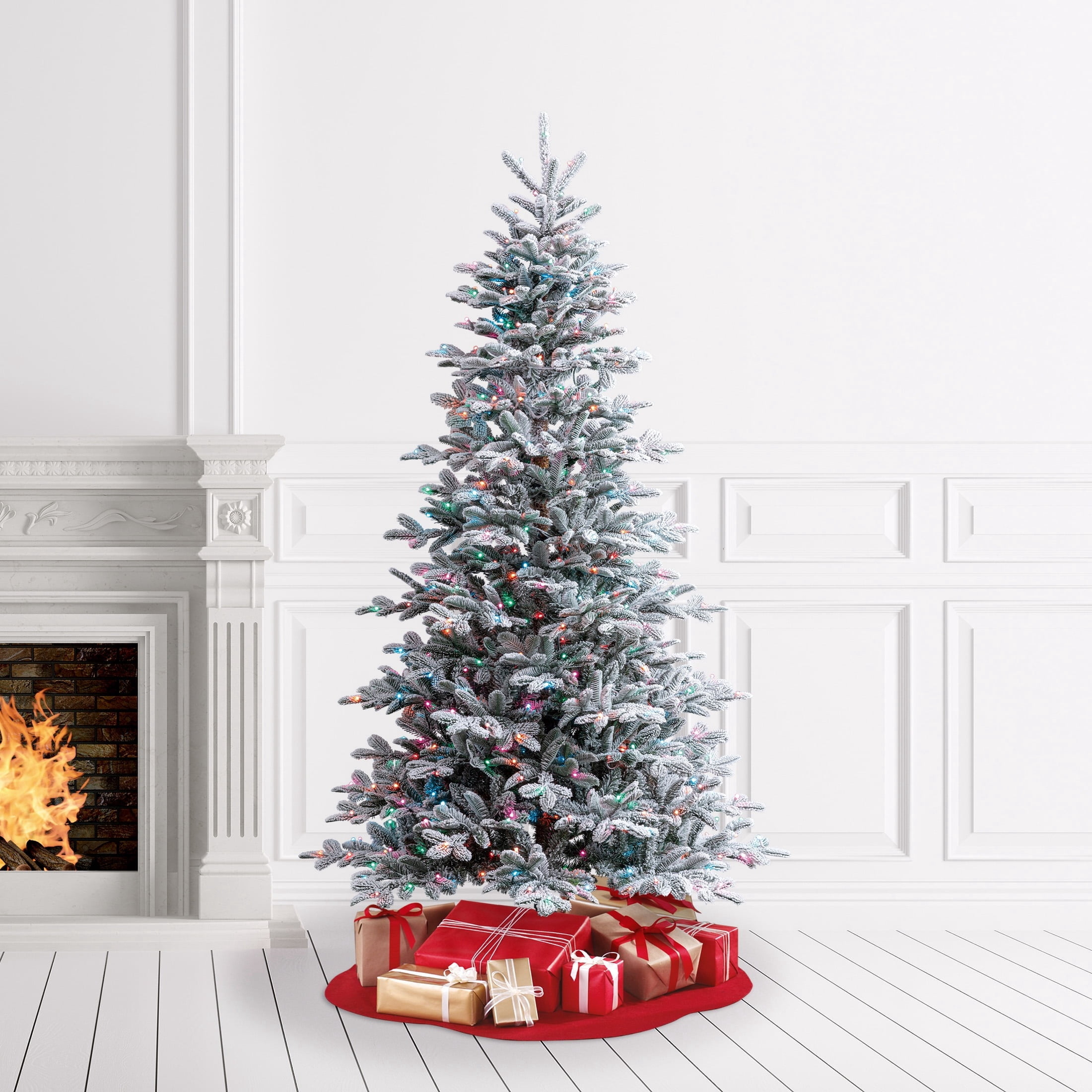 7.5' Pre-Lit Astoria Spruce Snow-Flocked Glitter Green Artificial Christmas Tree with LumaDazzle Color-Changing Twinkle LED Lights, Quick Set, and Stand, by Holiday Time