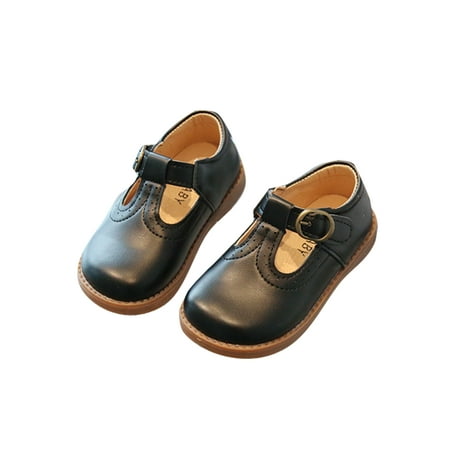 

Wazshop Girls Mary Jane Comfort Dress Shoes Non-Slip Flats Fashion T-Strap Leather Shoe Kids Princess Casual Black 5C