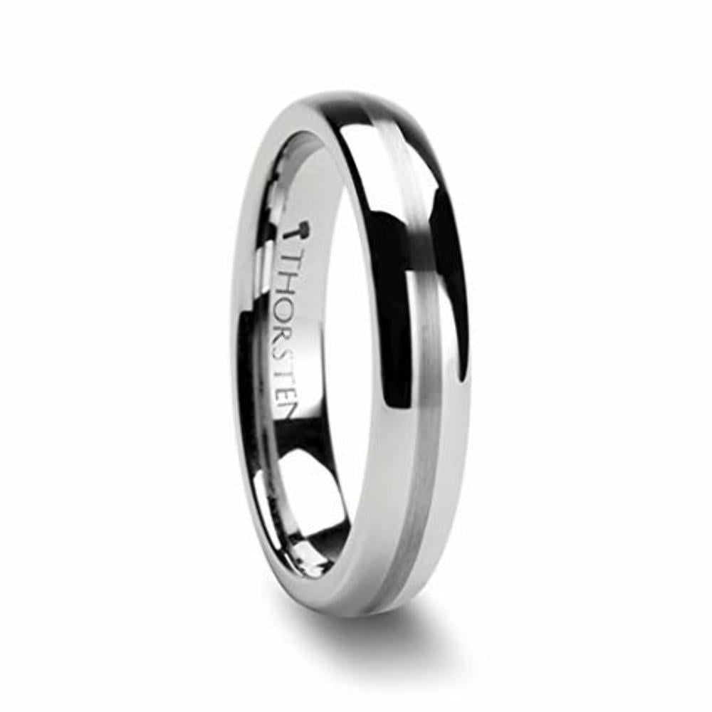 Thorsten BELLATOR Domed with Brushed Center Stripe Polished Tungsten Ring 4mm Wide Wedding Band from Roy Rose Jewelry 