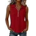 thumbnail image 2 of Tennis Tops for Women Women Half Zip Ribbed Sleeveless Tank Tops Dressy Casual Sporty Daily Vests Blouse Red M, 2 of 6