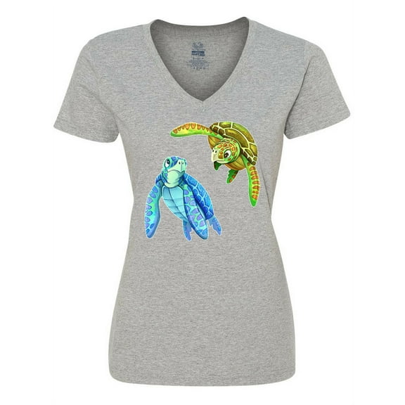Inktastic Sea Turtles Swimming Together Women's V-Neck T-Shirt