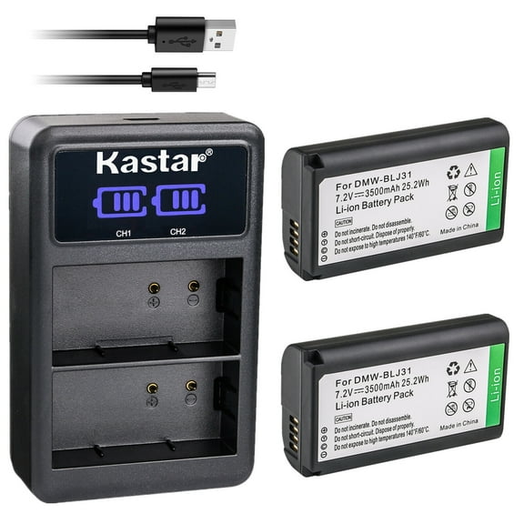 Kastar 2-Pack Battery and LED2 USB Charger Compatible with Panasonic DMW-BLJ31, DMW-BLJ31e Battery, Panasonic LUMIX S1, LUMIX S1R, LUMIX S1H, DMW-BGS1R, LUMIX S Series Full-Frame Mirrorless Cameras