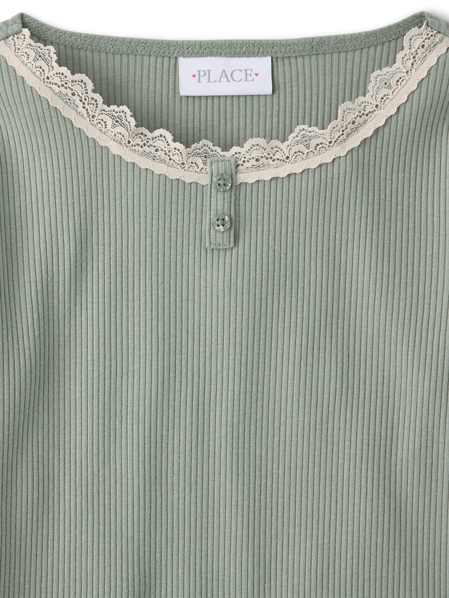 The Children's Place Girls Long Sleeve Lace Neck Ribbed Henley Top, Sizes XS-XXL