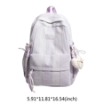 thumbnail image 2 of Plaid Stripe School Backpack, Waterproof Laptop Backpack with Pendant, Nylon Lightweight Bag for Travel Work College (Purple), 2 of 8