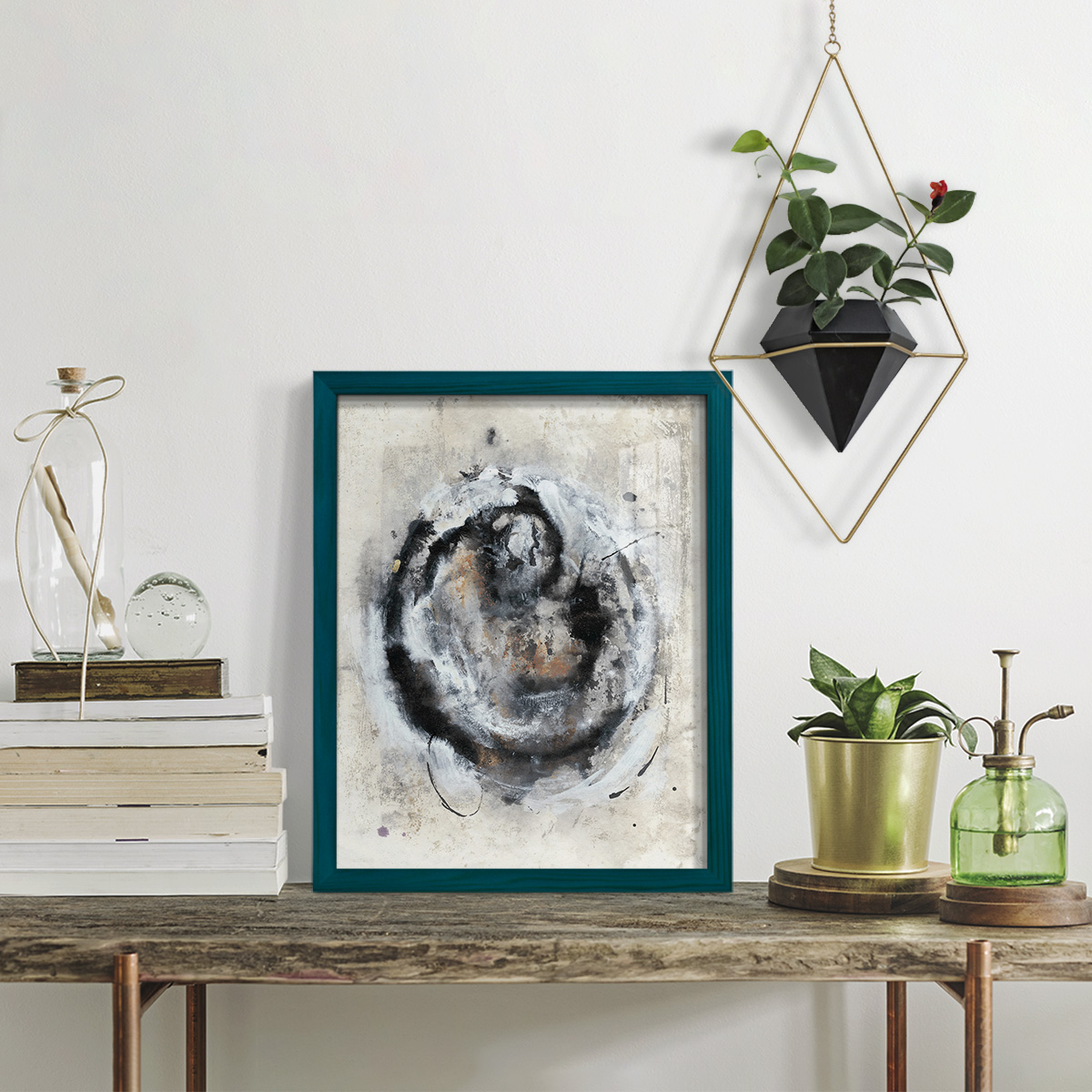 Circular Energy III -Framed Print w/glass-Ocean Blue