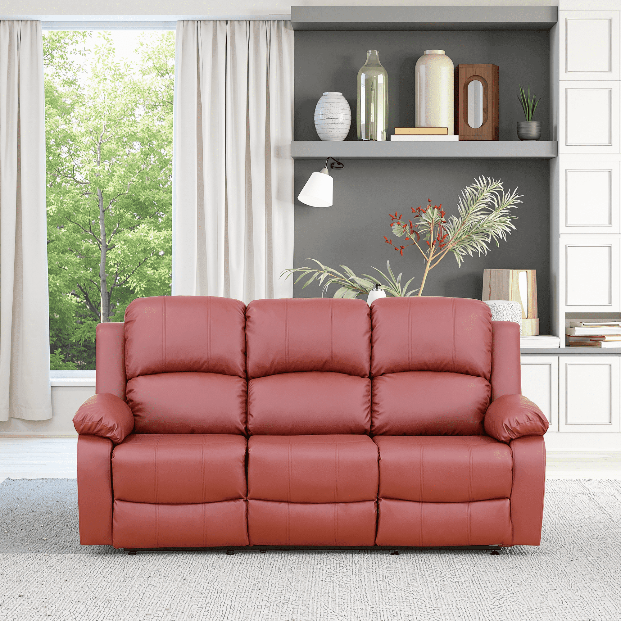 MAYEERTY 73" Modern Semi PU PVC Loveseat - Business Function Sofa for Living Room, Red