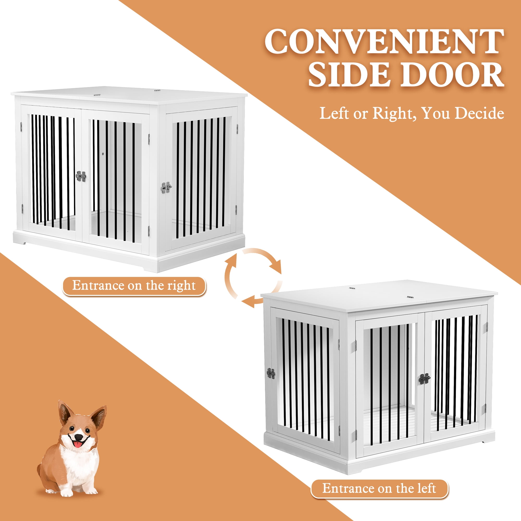 HLR 39 Inch Wooden Heavy Duty Dog Crate  for Indoor and Outdoor, Decorative Pet House End Table, Large Dog Kennel , White