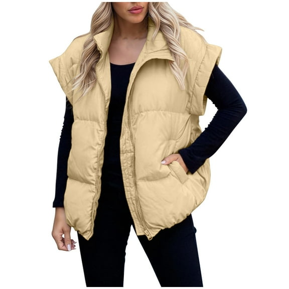 Htigea Womens Quilted Puffer Vest Lightweight Stand Collar Sleeveless Jackets Casual Loose Fit Coats with Pockets Multicolor S