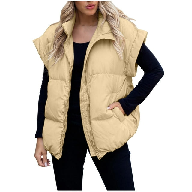 Dagegui Gilet Matelassé Sans Manches pour Femmes, Léger, Col Montant, Vestes Décontractées Coupe Ample avec Poches, Multicolore, m