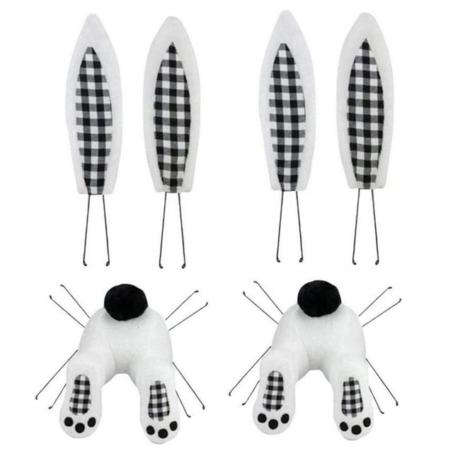 Paquete de 2 guirnaldas de conejo de Pascua con orejas y trasero, y suministros para colgar huevos de Pascua. cuadros blancos y negros